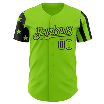 Custom Neon Green-Black Two Tone USA Flag Sleeves Stars and Stripes Authentic Baseball Jersey