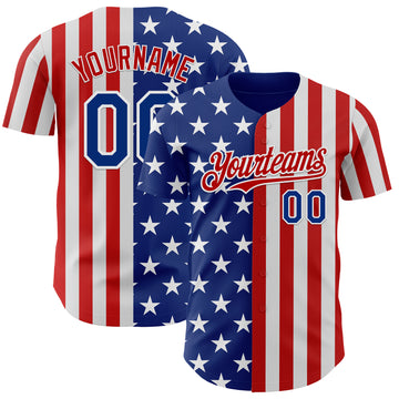 Custom Royal Red-White USA Flag Patriotic Split Stars and Stripes Authentic Baseball Jersey
