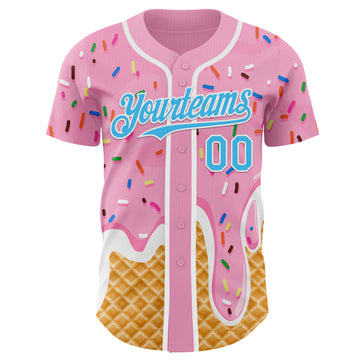 Custom Light Pink Sky Blue-White Ice Cream Waffle Foodie Dessert Authentic Baseball Jersey