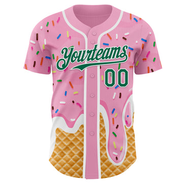 Custom Light Pink Kelly Green-White Ice Cream Waffle Foodie Dessert Authentic Baseball Jersey