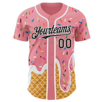Custom Medium Pink Black-White Ice Cream Waffle Foodie Dessert Authentic Baseball Jersey