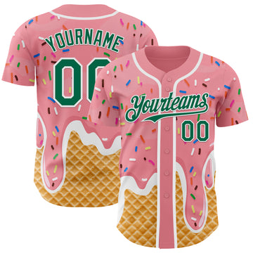 Custom Medium Pink Kelly Green-White Ice Cream Waffle Foodie Dessert Authentic Baseball Jersey