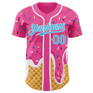 Custom Pink Sky Blue-White Ice Cream Waffle Foodie Dessert Authentic Baseball Jersey