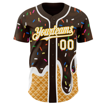 Custom Brown White-Gold Ice Cream Waffle Foodie Dessert Authentic Baseball Jersey
