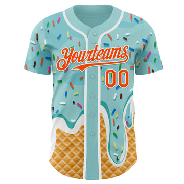 Custom Ice Blue Orange-White Ice Cream Waffle Foodie Dessert Authentic Baseball Jersey