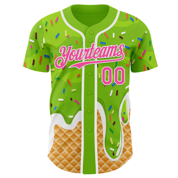 Custom Neon Green Pink-White Ice Cream Waffle Foodie Dessert Authentic Baseball Jersey