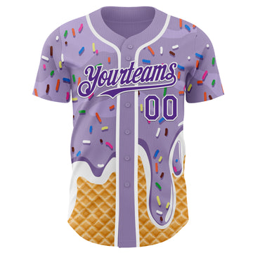 Custom Light Purple Purple-White Ice Cream Waffle Foodie Dessert Authentic Baseball Jersey