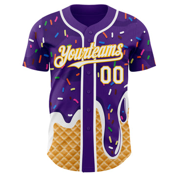 Custom Purple White-Gold Ice Cream Waffle Foodie Dessert Authentic Baseball Jersey