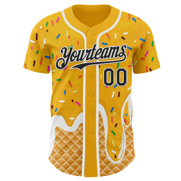 Custom Gold Black-White Ice Cream Waffle Foodie Dessert Authentic Baseball Jersey