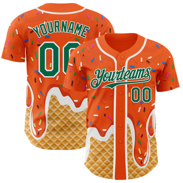 Custom Orange Kelly Green-White Ice Cream Waffle Foodie Dessert Authentic Baseball Jersey