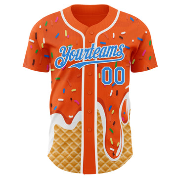 Custom Orange Electric Blue-White Ice Cream Waffle Foodie Dessert Authentic Baseball Jersey