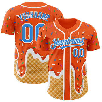 Custom Orange Electric Blue-White Ice Cream Waffle Foodie Dessert Authentic Baseball Jersey