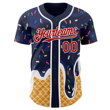 Custom Navy Red-White Ice Cream Waffle Foodie Dessert Authentic Baseball Jersey