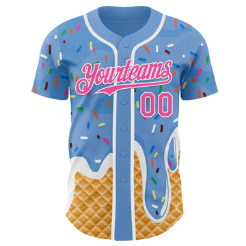 Custom Light Blue Pink-White Ice Cream Waffle Foodie Dessert Authentic Baseball Jersey