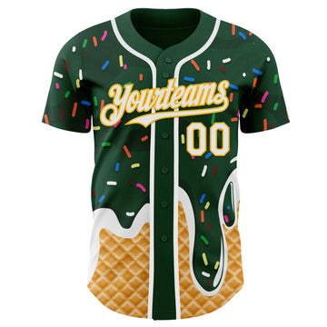 Custom Green White-Gold Ice Cream Waffle Foodie Dessert Authentic Baseball Jersey