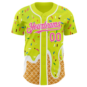 Custom Neon Yellow Pink-White Ice Cream Waffle Foodie Dessert Authentic Baseball Jersey