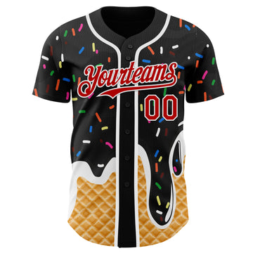 Custom Black Red-White Ice Cream Waffle Foodie Dessert Authentic Baseball Jersey
