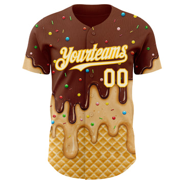 Custom Brown White-Gold Ice Cream Waffle Foodie Dessert Authentic Baseball Jersey