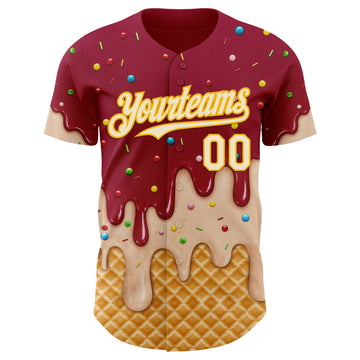 Custom Maroon White-Gold Ice Cream Waffle Foodie Dessert Authentic Baseball Jersey