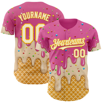 Custom Pink White-Gold Ice Cream Waffle Foodie Dessert Authentic Baseball Jersey