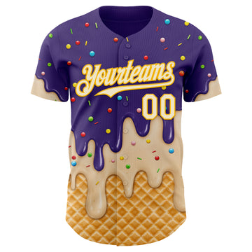 Custom Purple Cream-Gold Ice Cream Waffle Foodie Dessert Authentic Baseball Jersey