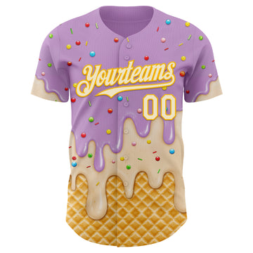 Custom Light Purple Cream-Gold Ice Cream Waffle Foodie Dessert Authentic Baseball Jersey