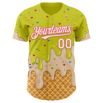 Custom Neon Yellow Cream-Pink Ice Cream Waffle Foodie Dessert Authentic Baseball Jersey