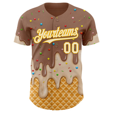 Custom Caramel Brown Cream-Gold Ice Cream Waffle Foodie Dessert Authentic Baseball Jersey