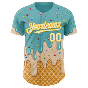 Custom Mint Aqua Cream-Gold Ice Cream Waffle Foodie Dessert Authentic Baseball Jersey