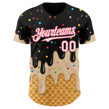 Custom Black Cream-Pink Ice Cream Waffle Foodie Dessert Authentic Baseball Jersey