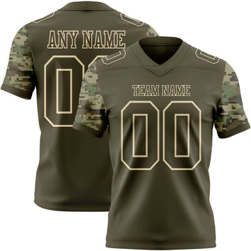 Custom Olive-Cream Authentic Camo Two Tone Salute To Service 7V7 Flag Football Jersey