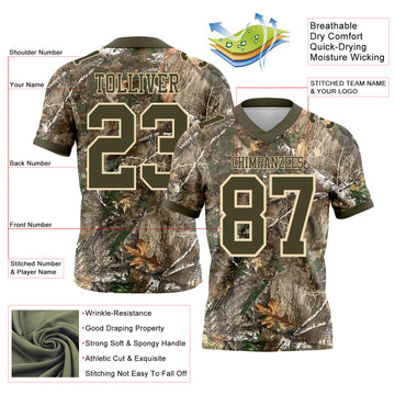 Custom Camo Olive-Cream Authentic Woodland Camouflage Salute To Service 7V7 Flag Football Jersey