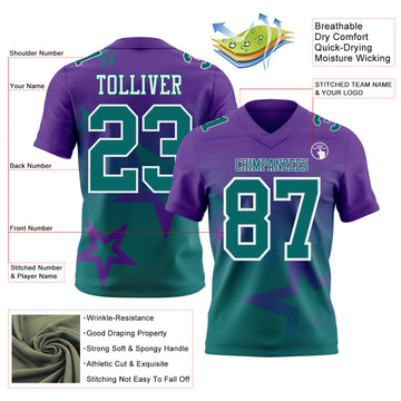 Custom Purple Teal-White Authentic Star Gradient 7V7 Flag Football Jersey