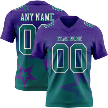 Custom Purple Teal-White Authentic Star Gradient 7V7 Flag Football Jersey