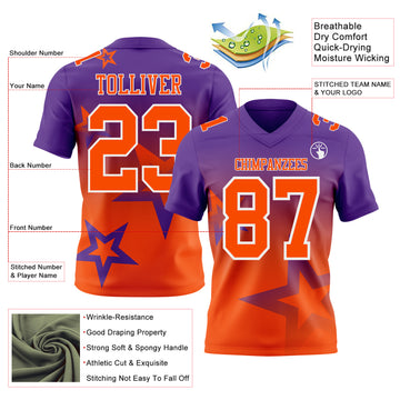 Custom Purple Orange-White Authentic Star Gradient 7V7 Flag Football Jersey
