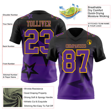 Custom Black Purple-Gold Authentic Star Gradient 7V7 Flag Football Jersey