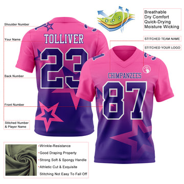 Custom Pink Purple-White Authentic Star Gradient 7V7 Flag Football Jersey