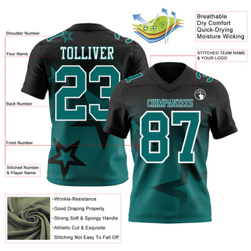 Custom Black Teal-White Authentic Star Gradient 7V7 Flag Football Jersey