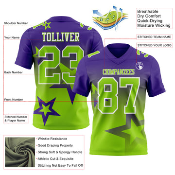 Custom Purple Neon Green-White Authentic Star Gradient 7V7 Flag Football Jersey