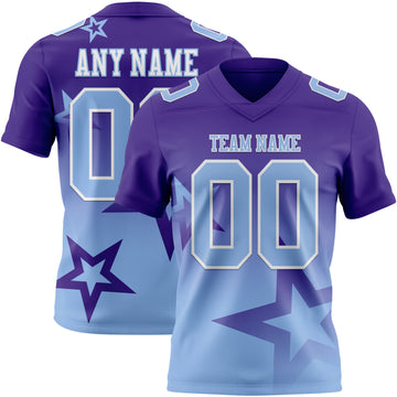 Custom Purple Light Blue-White Authentic Star Gradient 7V7 Flag Football Jersey