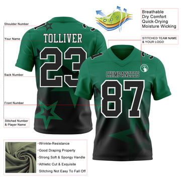 Custom Kelly Green Black-White Authentic Star Gradient 7V7 Flag Football Jersey