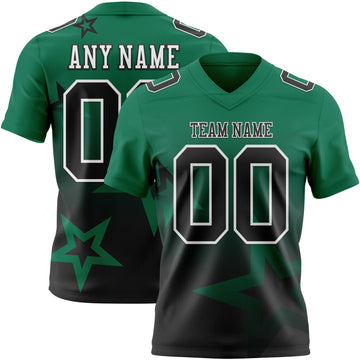 Custom Kelly Green Black-White Authentic Star Gradient 7V7 Flag Football Jersey