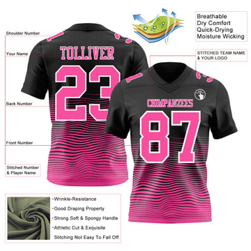 Custom Black Pink-White Authentic Fluid Wave Line Fade 7V7 Flag Football Jersey