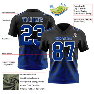 Custom Black Royal-White Authentic Fluid Wave Line Fade 7V7 Flag Football Jersey