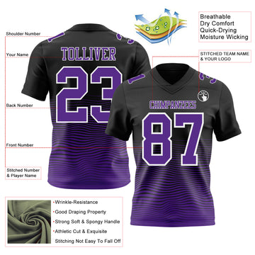 Custom Black Purple-White Authentic Fluid Wave Line Fade 7V7 Flag Football Jersey