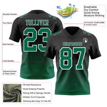 Custom Black Kelly Green-White Authentic Fluid Wave Line Fade 7V7 Flag Football Jersey