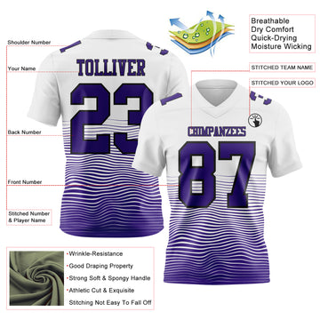 Custom White Purple-Black Authentic Fluid Wave Line Fade 7V7 Flag Football Jersey