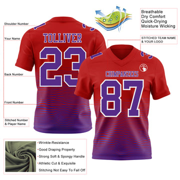 Custom Red Purple-White Authentic Fluid Wave Line Fade 7V7 Flag Football Jersey