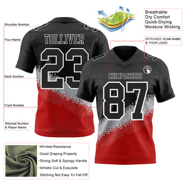 Custom Black Gray Red-White Authentic Geometric Gradient 7V7 Flag Football Jersey