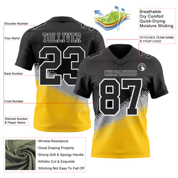 Custom Black Gray Yellow-White Authentic Geometric Gradient 7V7 Flag Football Jersey